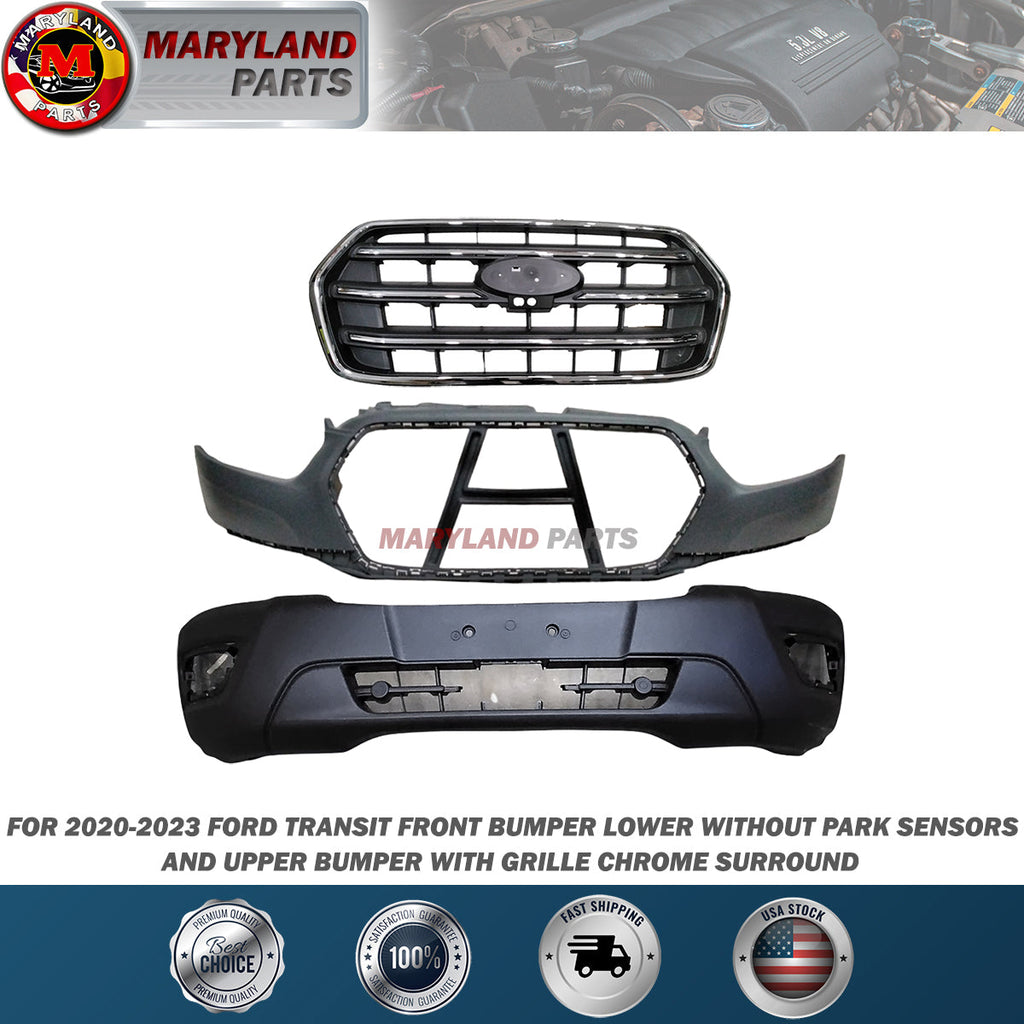 For 2020-2023 Ford Transit Front Bumper Lower without Park Sensors and Upper