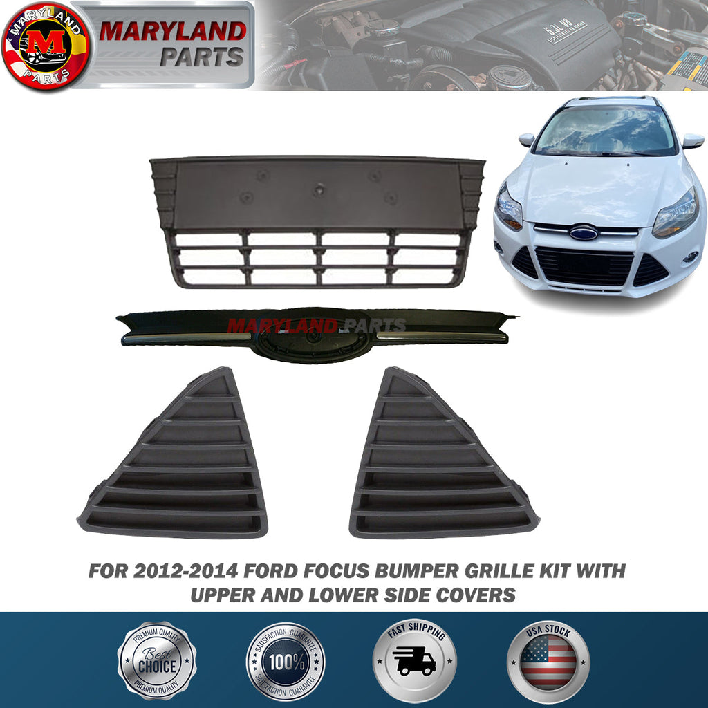 For 2012-2014 Ford Focus Bumper Grille Kit with Upper and Lower Side Covers