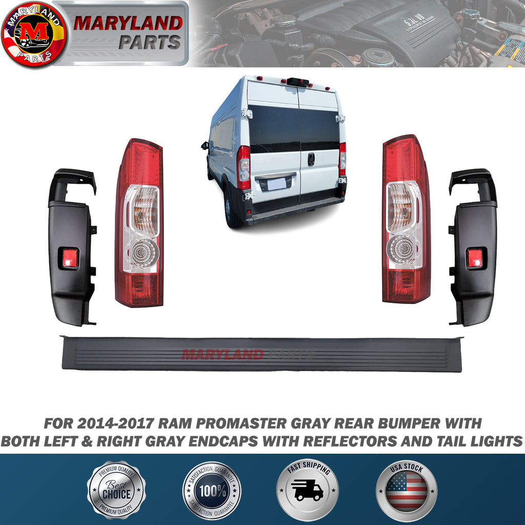 For 2014-2017 RAM Promaster Gray Rear Bumper with Endcaps with Reflectors