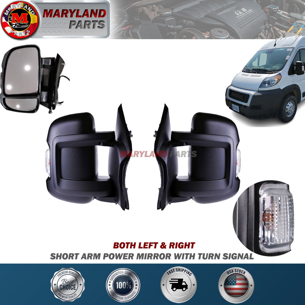 For 2014-2022 RAM Promaster Both Left & Right Short Arm Power Mirrors with Turn
