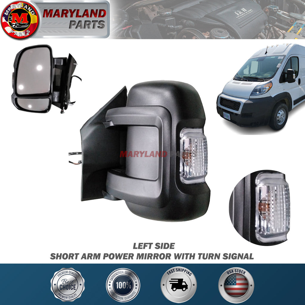 For 2014-2022 RAM Promaster Left Short Arm Power Mirror with Turn Signal