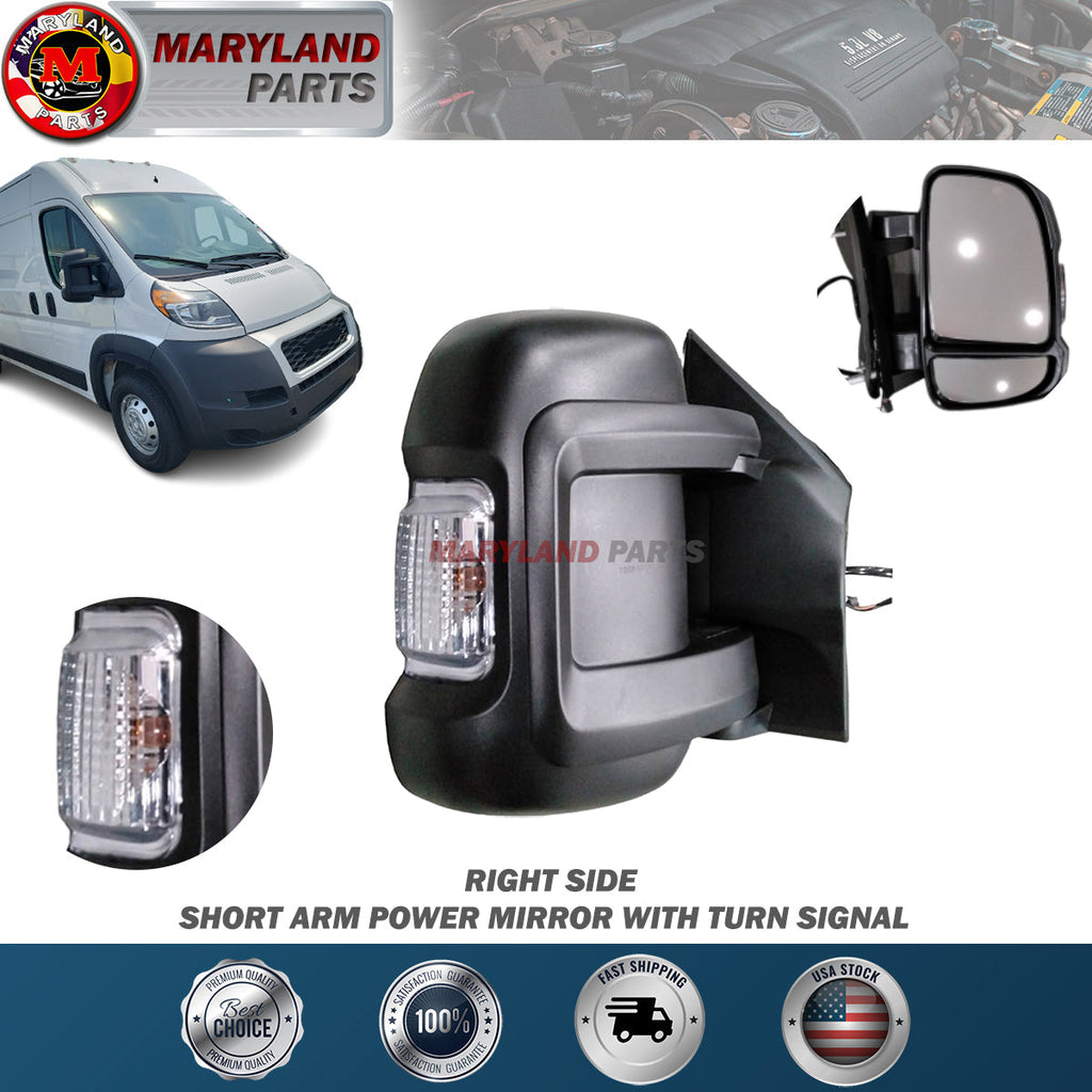 For 2014-2022 RAM Promaster Right Short Arm Power Mirror with Turn Signal