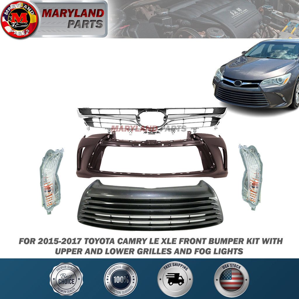 For 2015-2017 Toyota Camry LE XLE Front Bumper kit with Upper and Lower Grilles