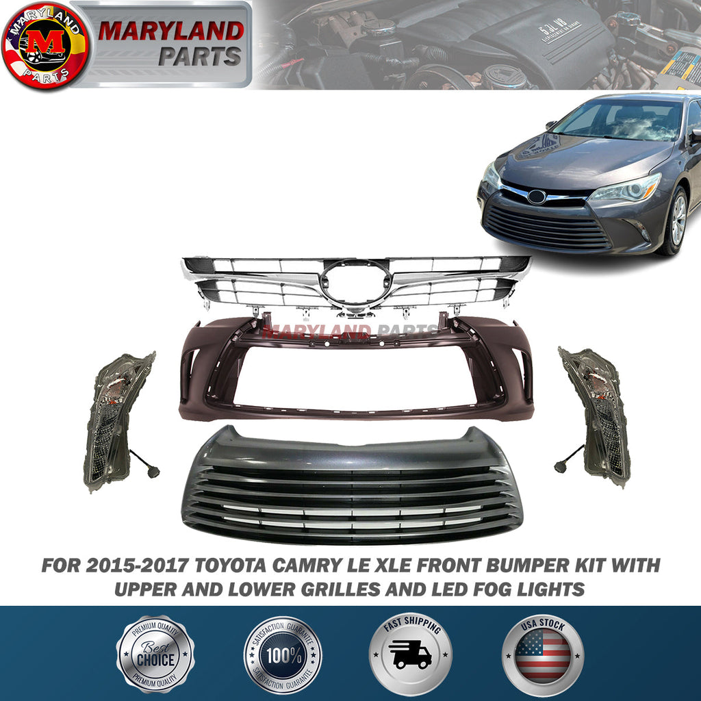 For 2015-2017 Toyota Camry LE XLE Front Bumper kit with Upper and Lower Grilles