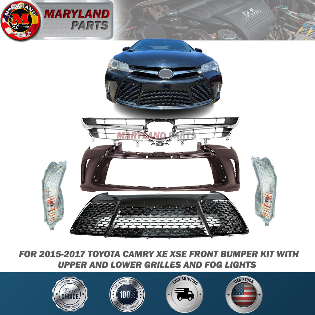 For 2015-2017 Toyota Camry XE XSE Front Bumper kit with Upper and Lower Grilles