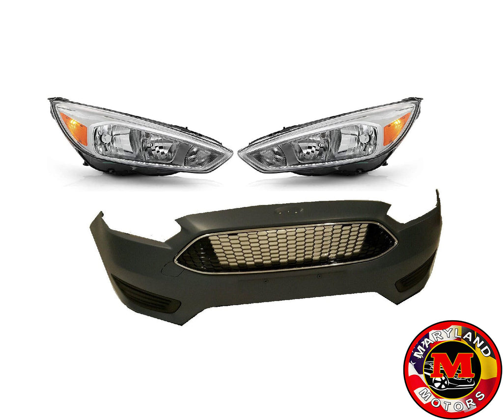 For 2015-2018 Ford Focus BUMPER WITH GRILLS HEADLIGHTS SET & FOG LIGHT COVER