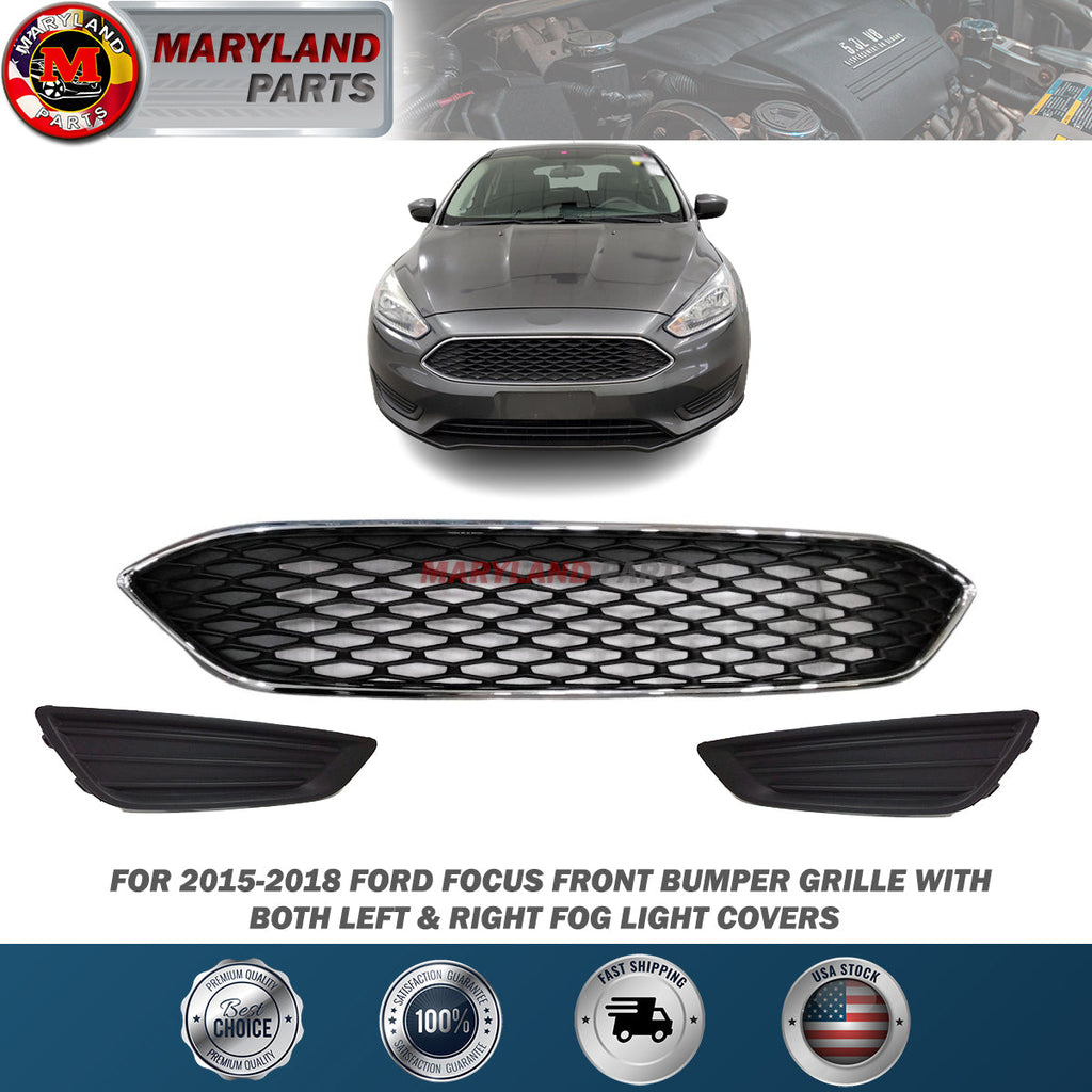 For 2015-2018 Ford Focus Front Bumper Grille with Fog Light Covers