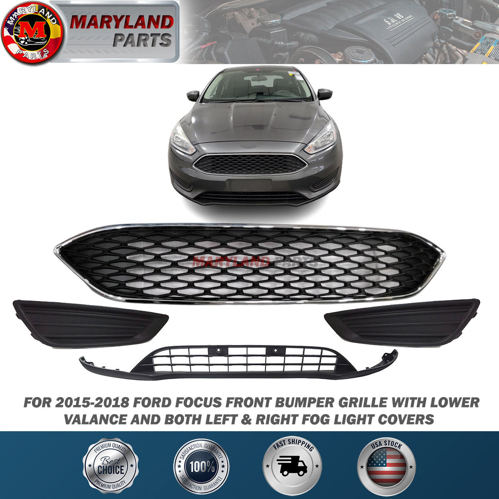 For 2015-2018 Ford Focus Front Bumper Grille with Fog Light Covers and Lower