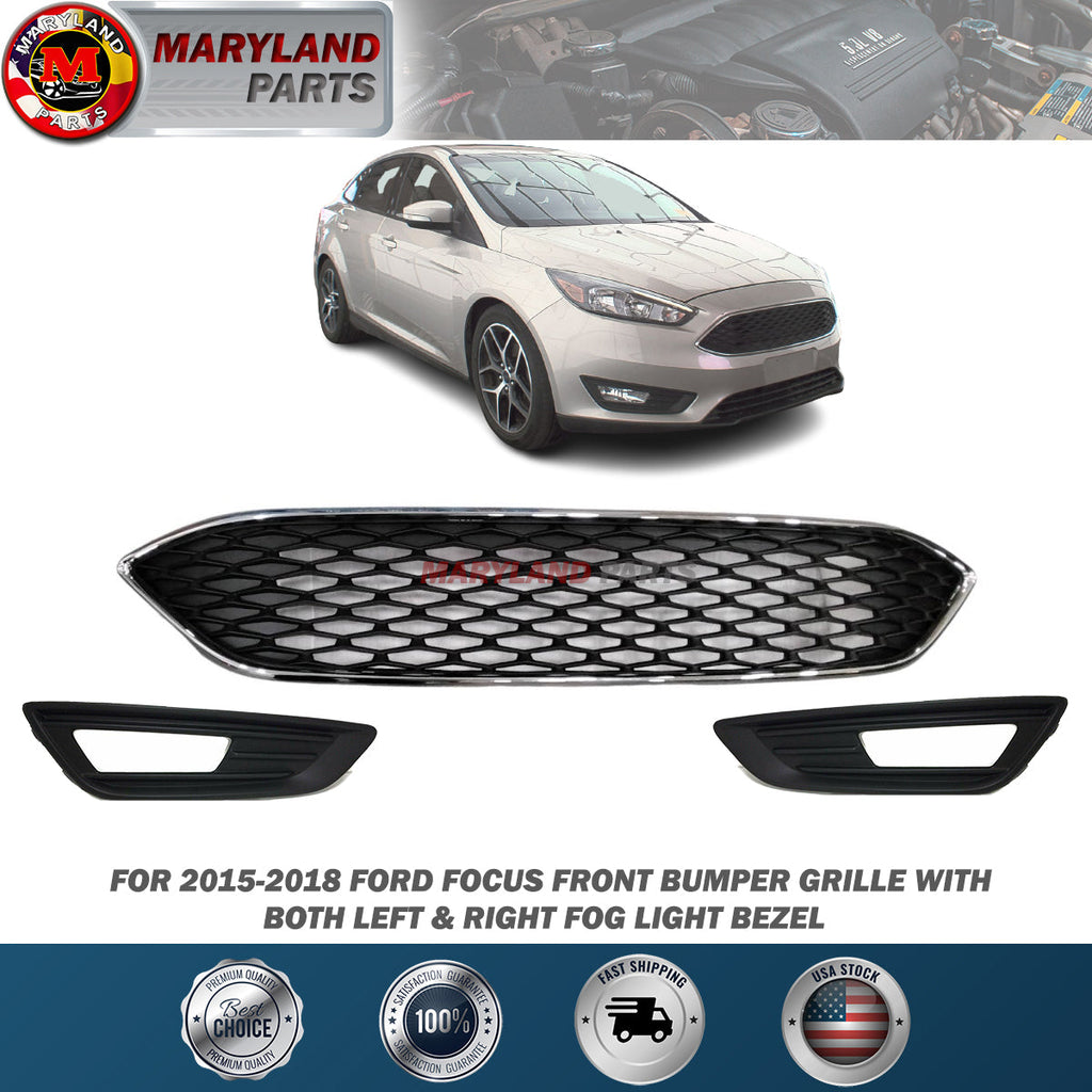 For 2015-2018 Ford Focus Upper Grille with Fog Light Covers