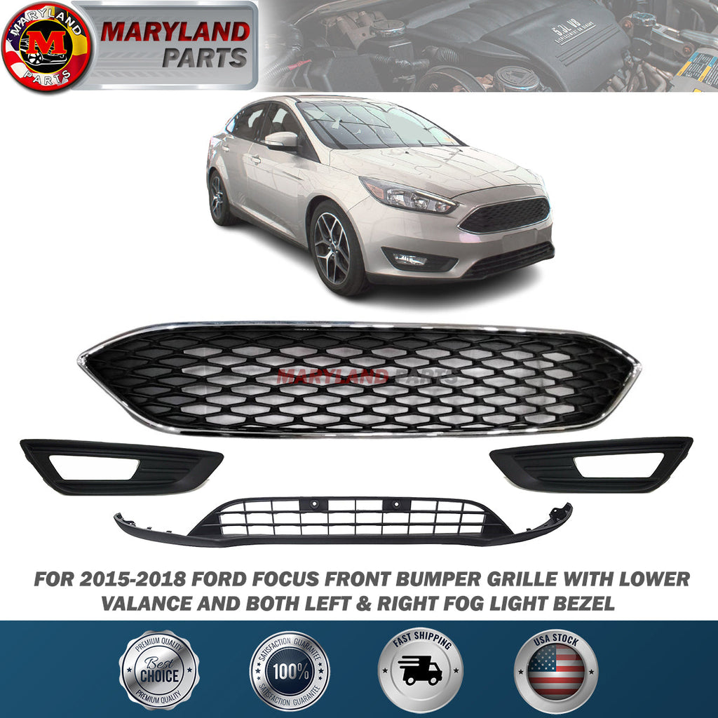 For 2015-2018 Ford Focus Upper Grille with Lower Valance and Fog Light Covers