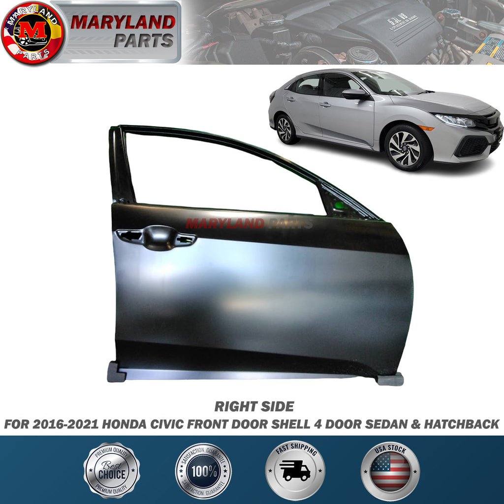 For 2016-2021 Honda Civic Right Front Door Shell 4 Door Sedan & Hatchback