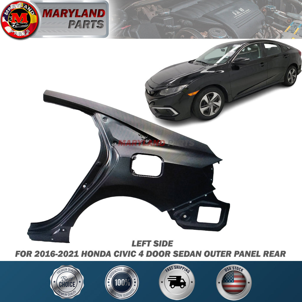 For 2016-2021 Honda Civic 4 Door Sedan Quarter Panel Rear Driver Side LH