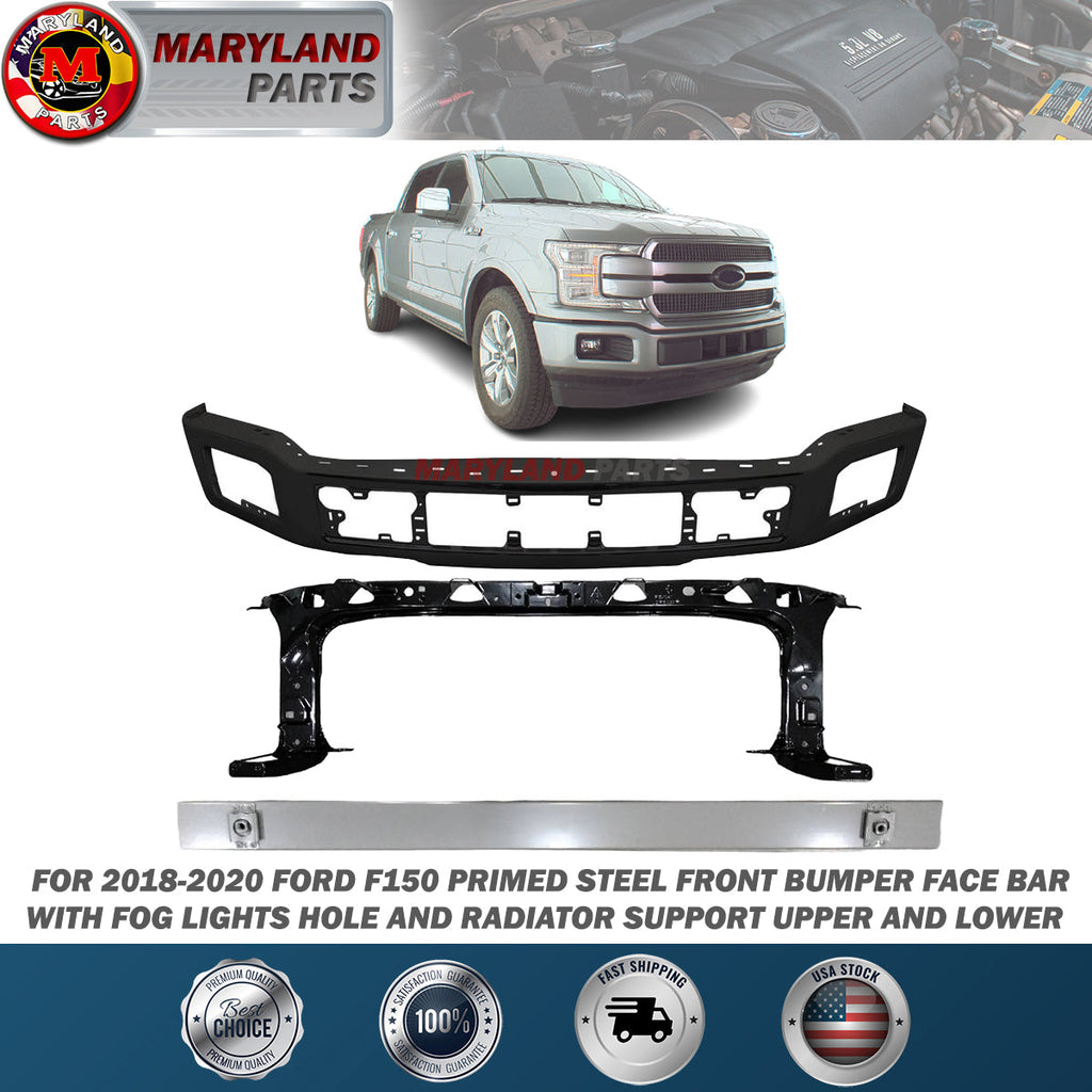 For 2018-2020 Ford F150 Primed Steel Front Bumper Face Bar with Radiator