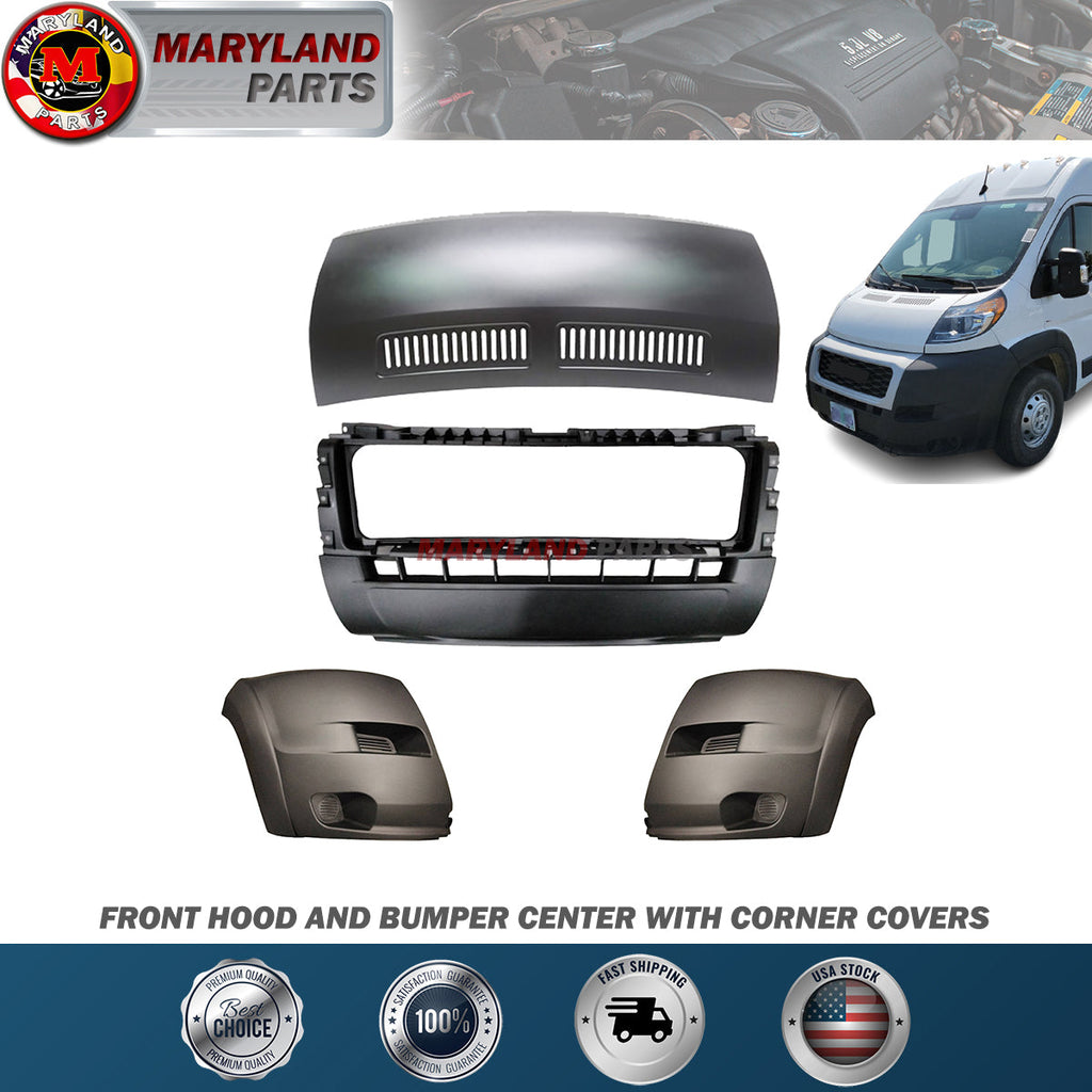 For 2019-2022 RAM Promaster Front Hood and Bumper Center with Corner Covers