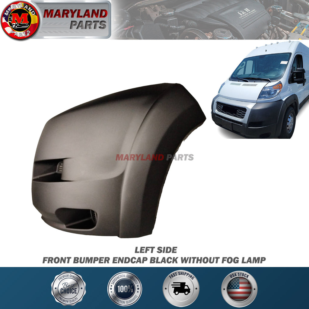 For 2019-2022 RAM Promaster Front Left Bumper Endcap Black Without Fog Lamp