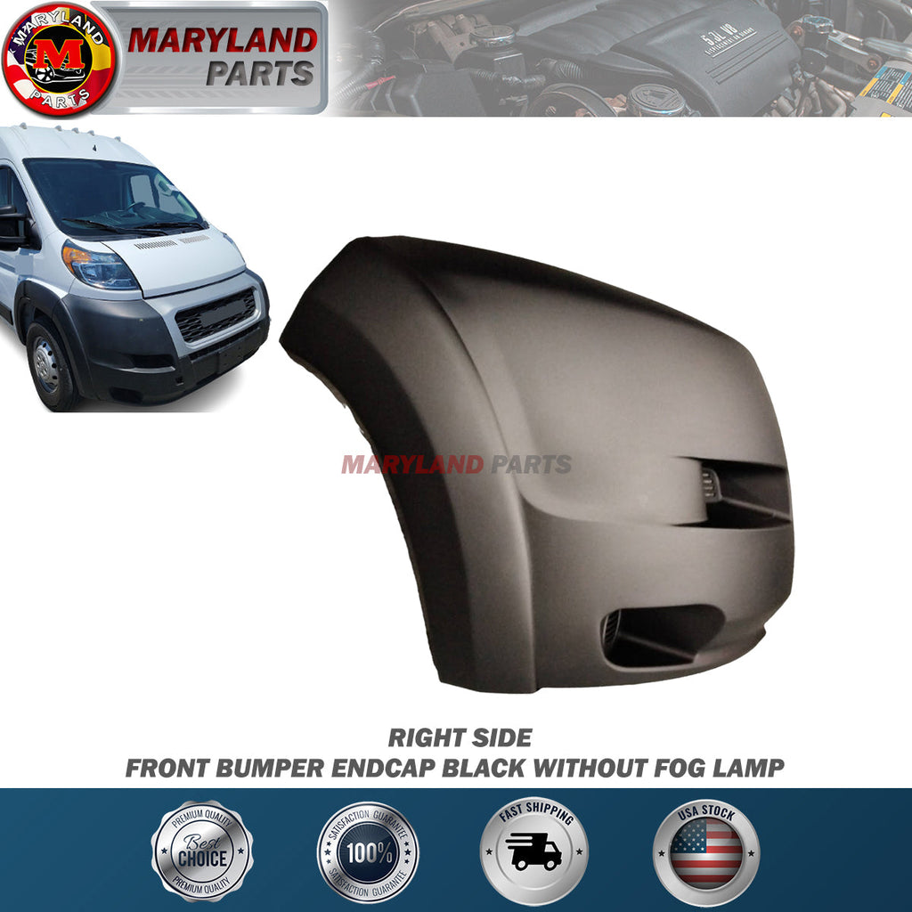 For 2019-2022 RAM Promaster Front Right Bumper Endcap Black Without Fog Lamp