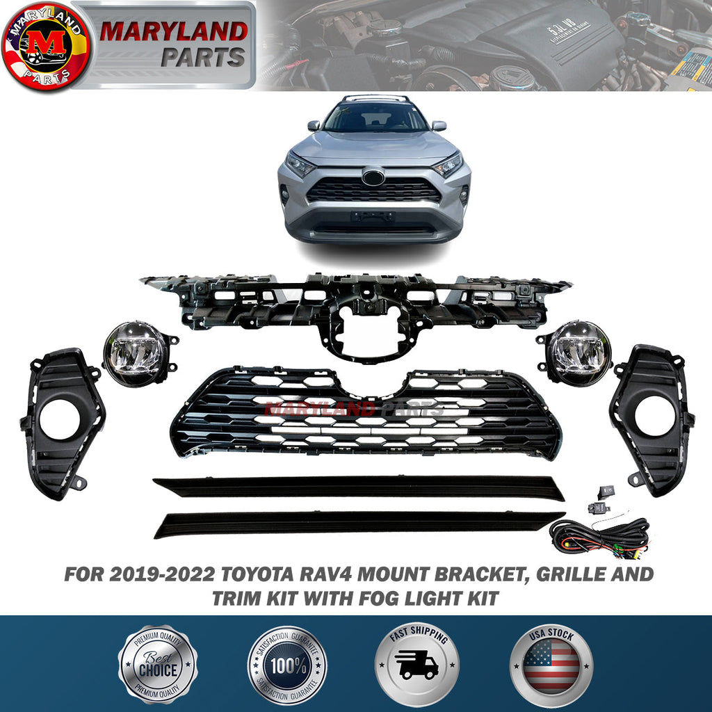 For 2019-2022 Toyota RAV4 Mount Bracket, Grille and Trim kit with Fog Light Kit