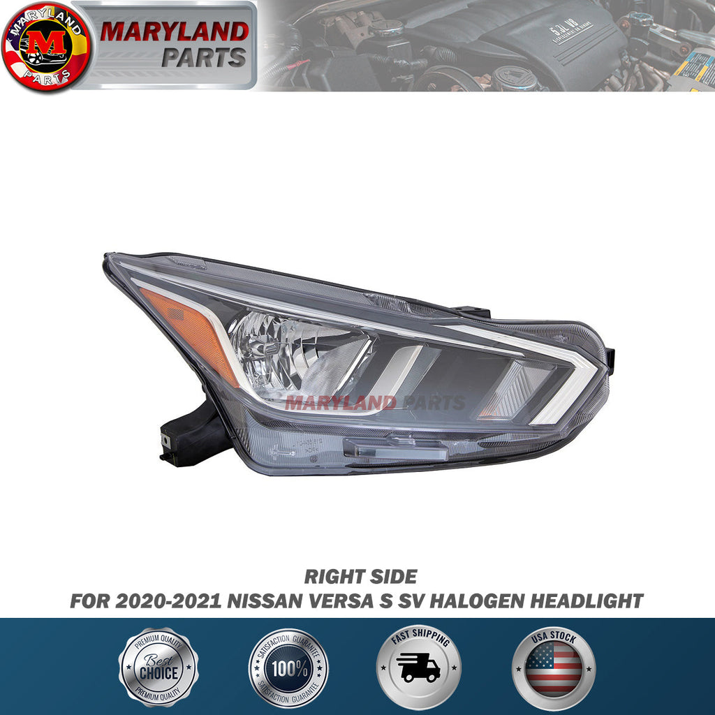 For 2020 2021 Nissan Versa S SV Halogen Right Headlight RH 20-17319-00