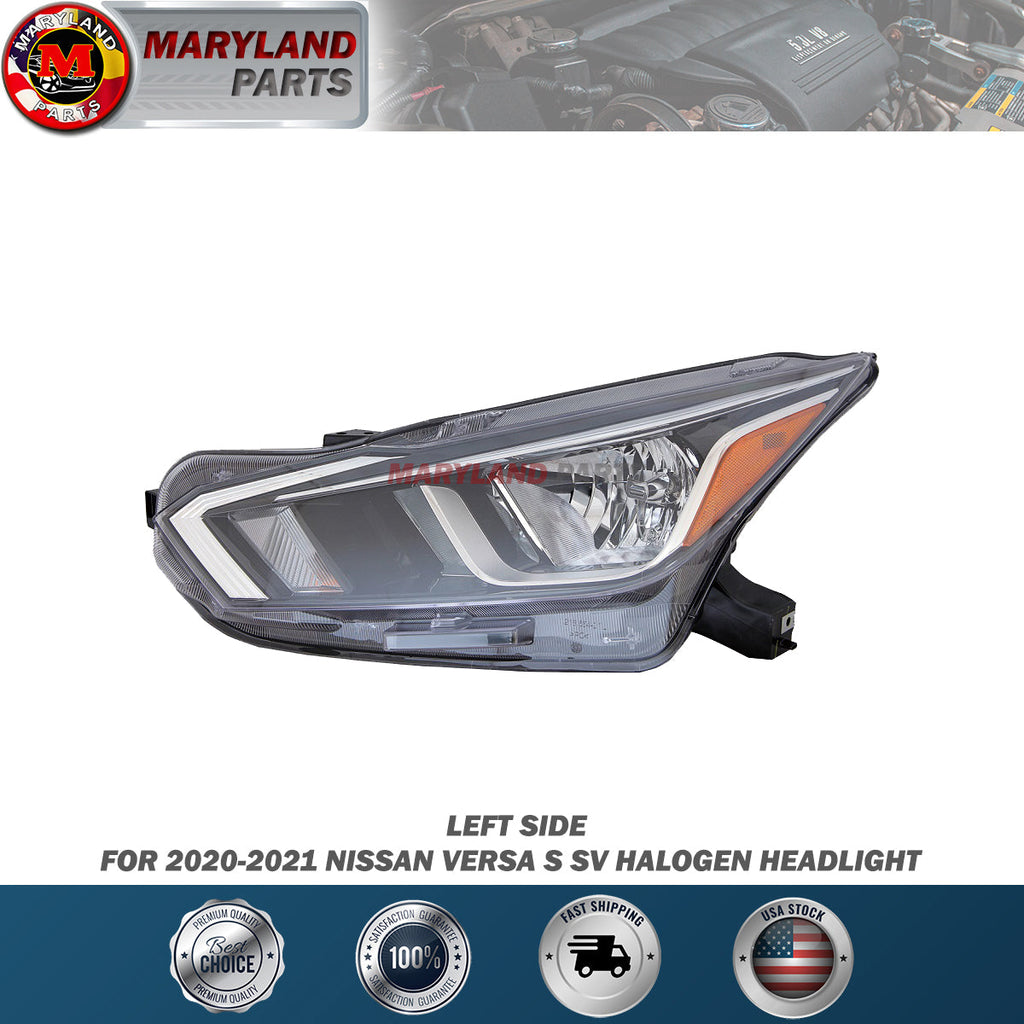 For 2020-2021 Nissan Versa S SV Halogen Headlight Left Driver 20-17320-00