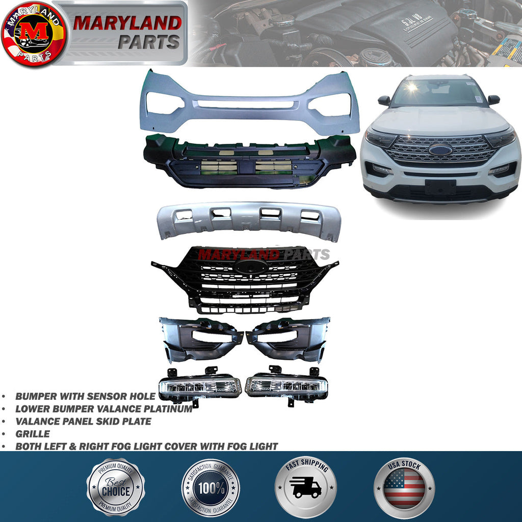 For 2020-2022 Ford Explorer Bumper kit with Grille and Fog Lights and Covers