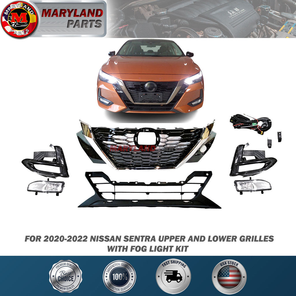 For 2020-2022 Nissan Sentra Upper and Lower Grilles with Fog Light Kit
