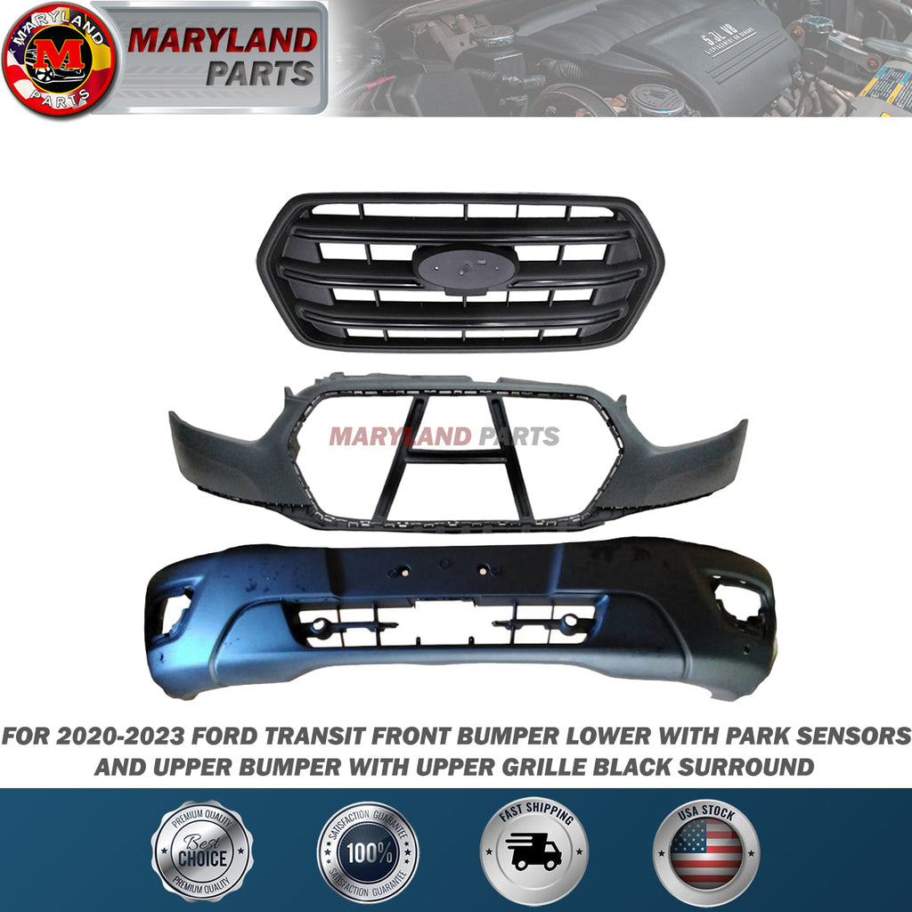 For 2020-2023 Ford Transit Front Bumper Lower with Park Sensors and Upper