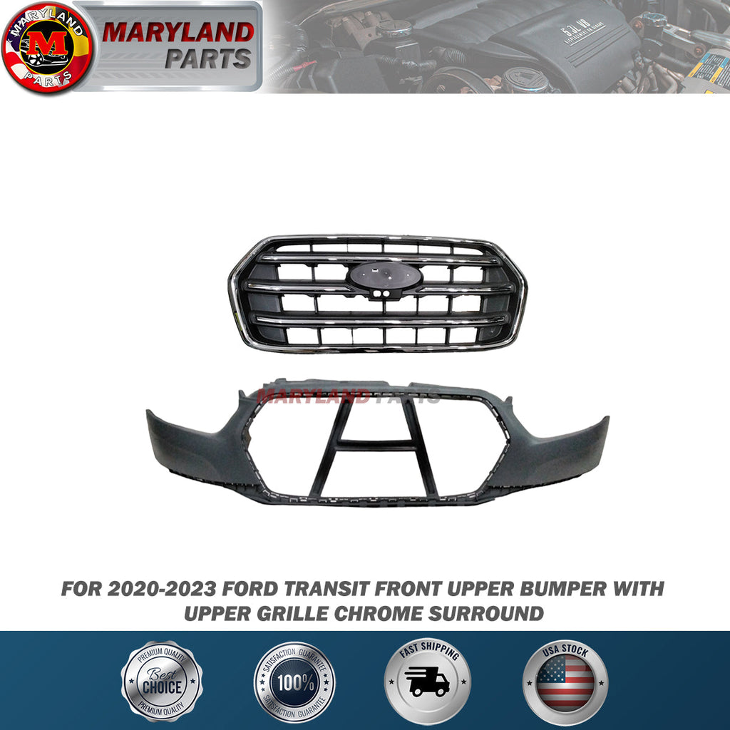 For 2020-2023 Ford Transit Front Upper Bumper with Upper Grille Chrome Surround