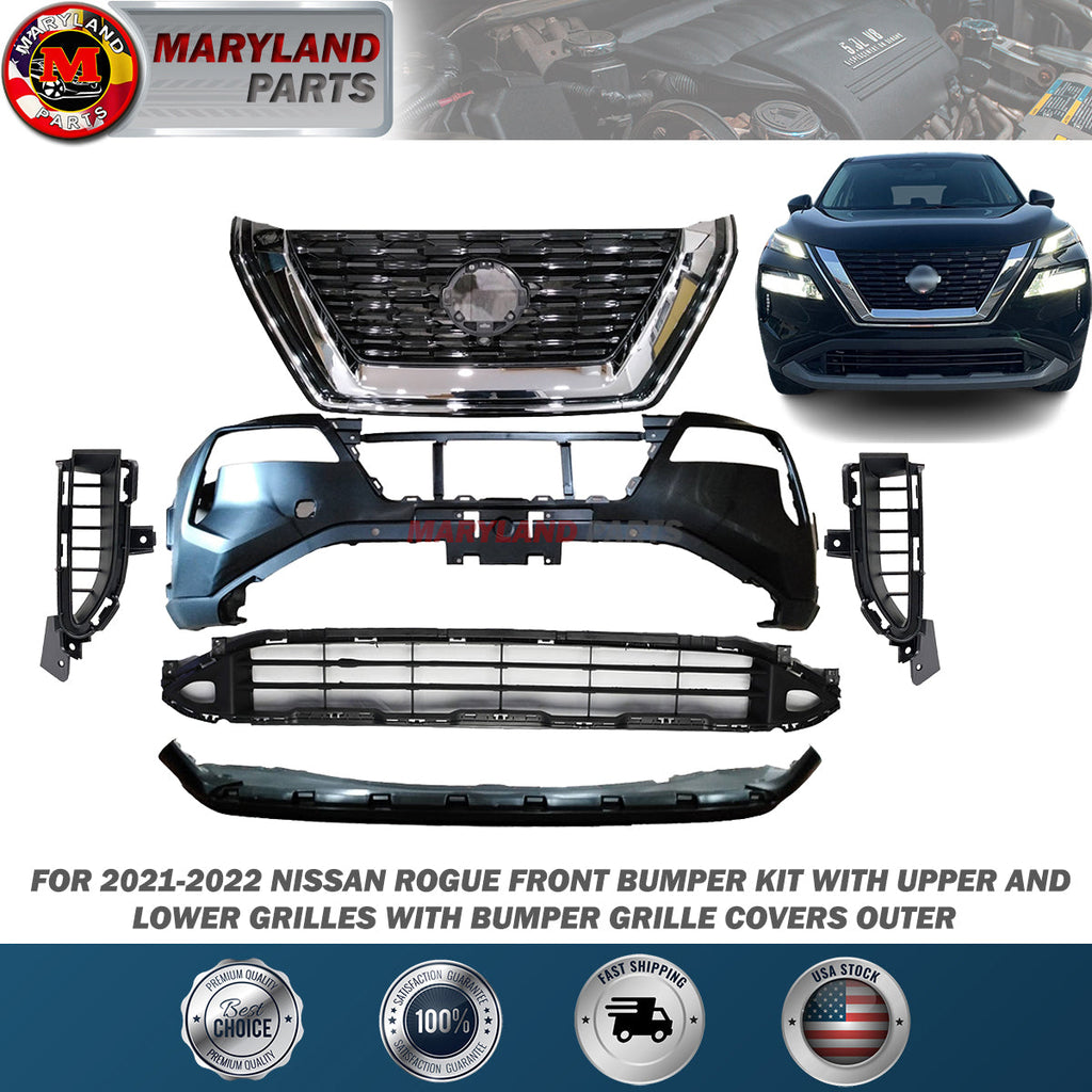 For 2021-2022 Nissan Rogue Front Bumper Kit with Upper and Lower Grilles with