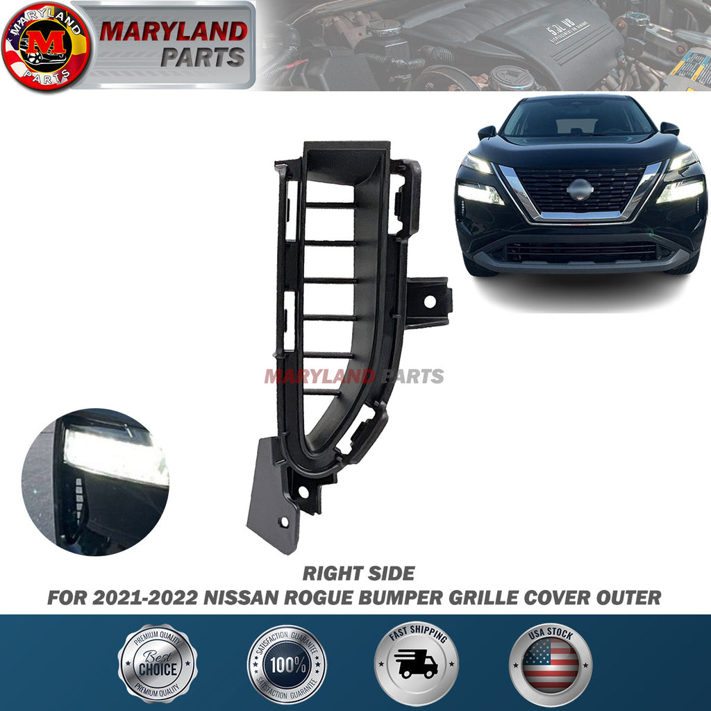 For 2021-2022 Nissan Rogue Right Bumper Grille Cover Outer Passenger Side RH