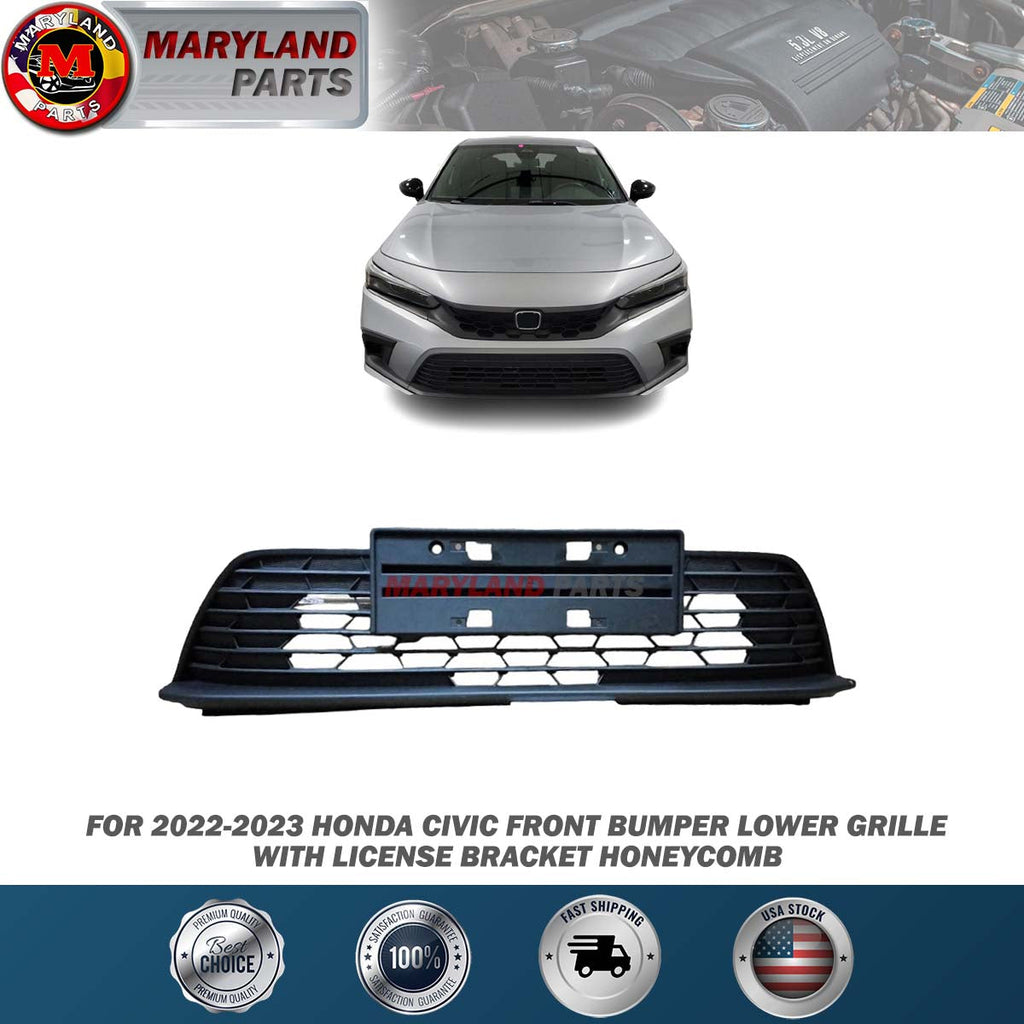 For 2022-2023 Honda Civic Front Bumper Lower Grille W License Bracket Honeycomb