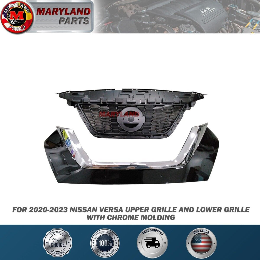 For 2020-2023 Nissan Versa Upper Grille and Lower Grille with Chrome Molding