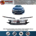 For 2016-2018 Honda Civic Front Bumper Grille with Headlight Eyelid Molding Trim