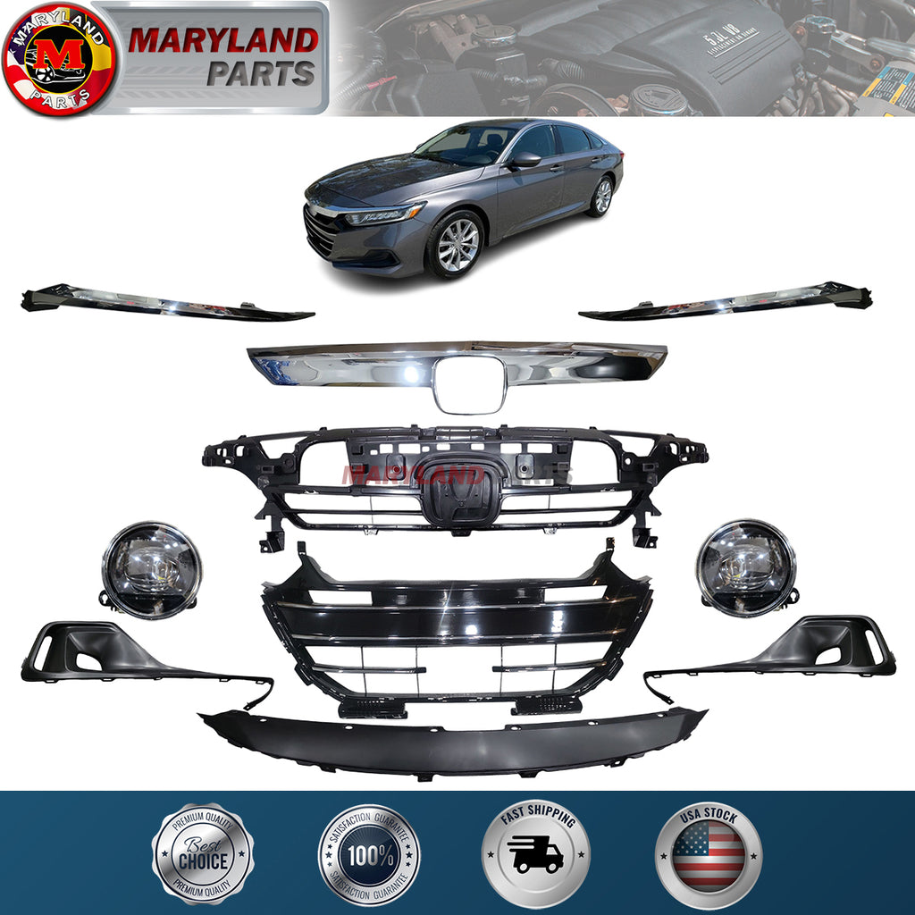For 2021-2022 Honda Accord Front Bumper Grille Kit with Fog Lamp Kit