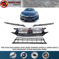 For 2016-2018 Honda Civic Upper & Lower Grille with Headlight Eyelid Molding Trim