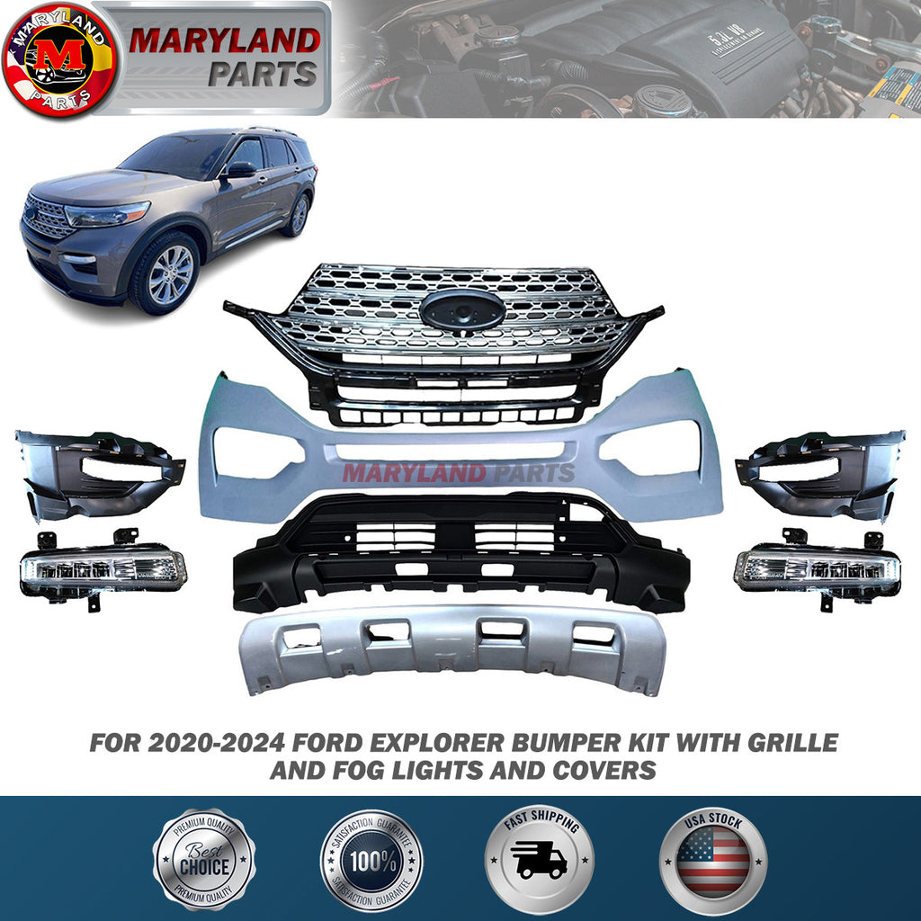 For 2020-2024 Ford Explorer Bumper kit with Grille and Fog Lights and Covers