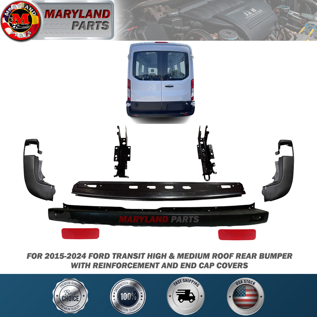 For 2015-2024 Ford Transit Rear Bumper with Reinforcement and End Cap Covers