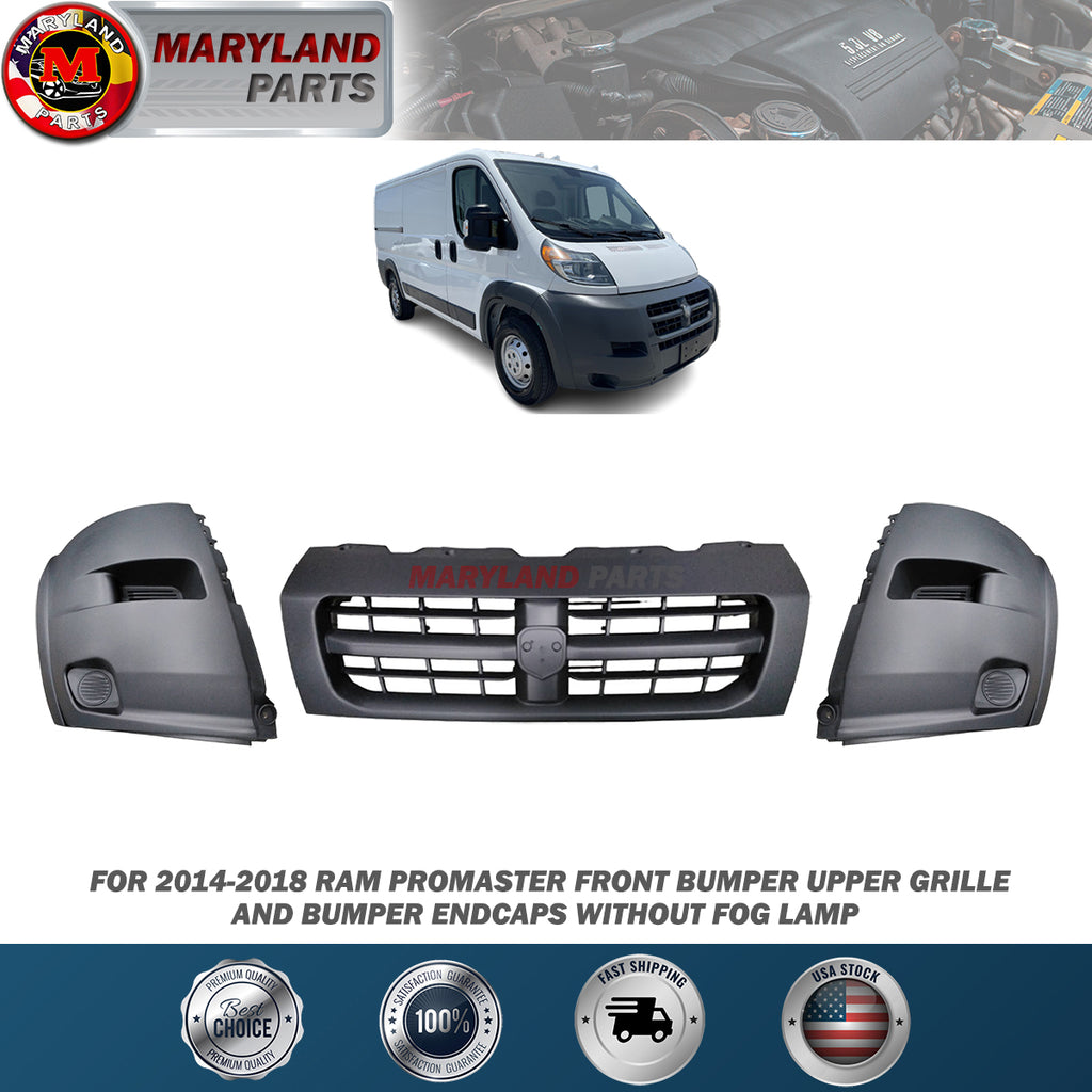 For 2014-2018 RAM Promaster Front Bumper Upper Grille and Bumper Endcaps