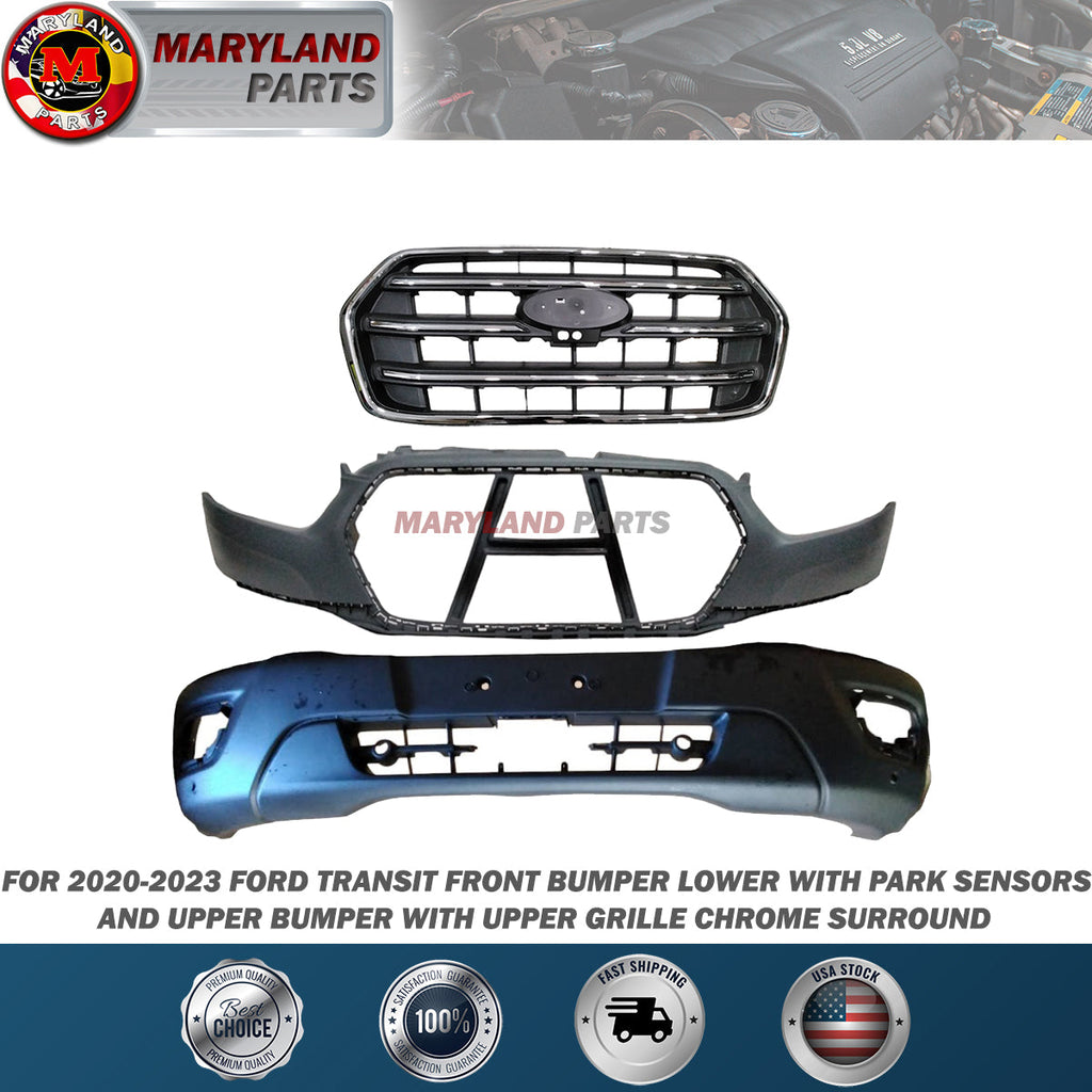 For 2020-2023 Ford Transit Front Bumper Lower with Park Sensors and Upper