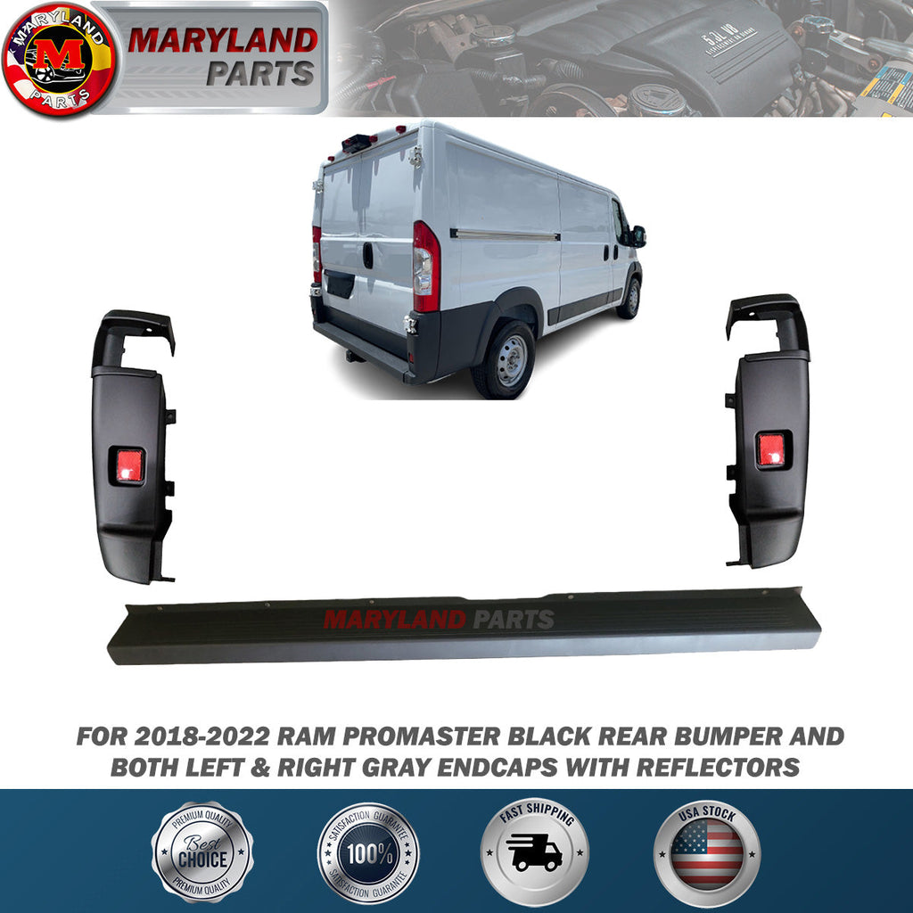 For 2018-2022 RAM Promaster Black Rear Bumper and Endcaps with Reflectors