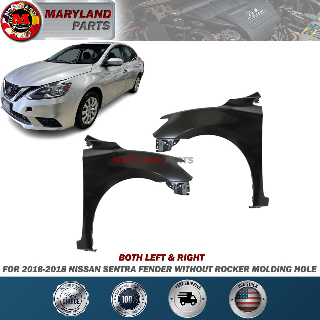 For 2016-2018 Nissan Sentra Both Left & Right Fenders without Rocker Molding