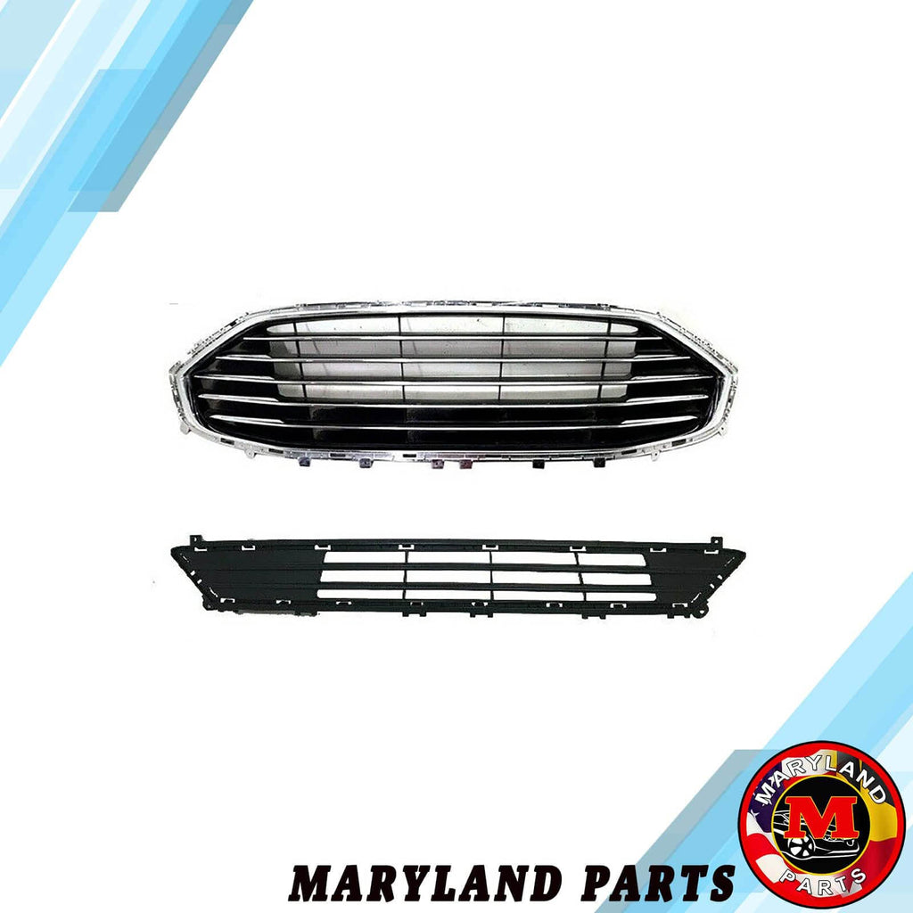 For 2019-2020 Ford Fusion Front Upper and Lower Grill Grille Chrome