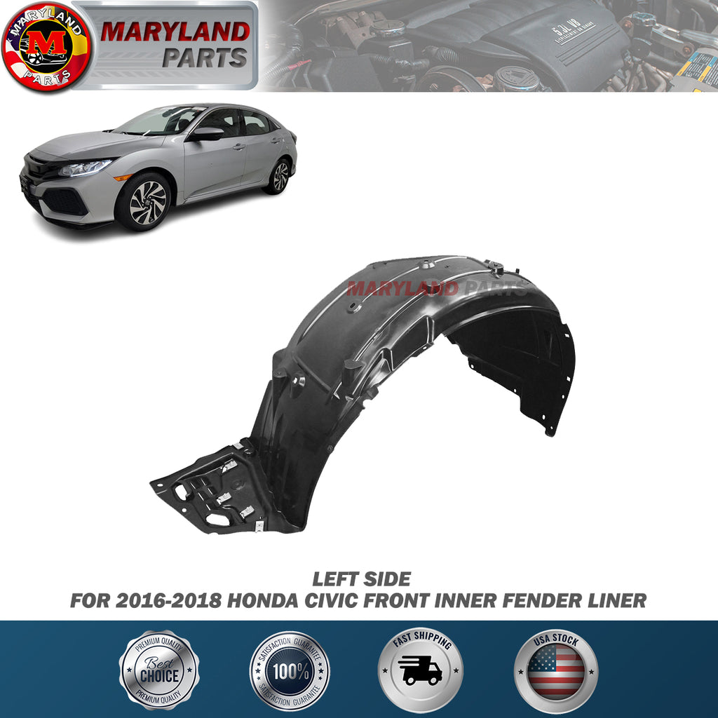 For 2016-2018 Honda Civic Left Front Inner Fender Liner