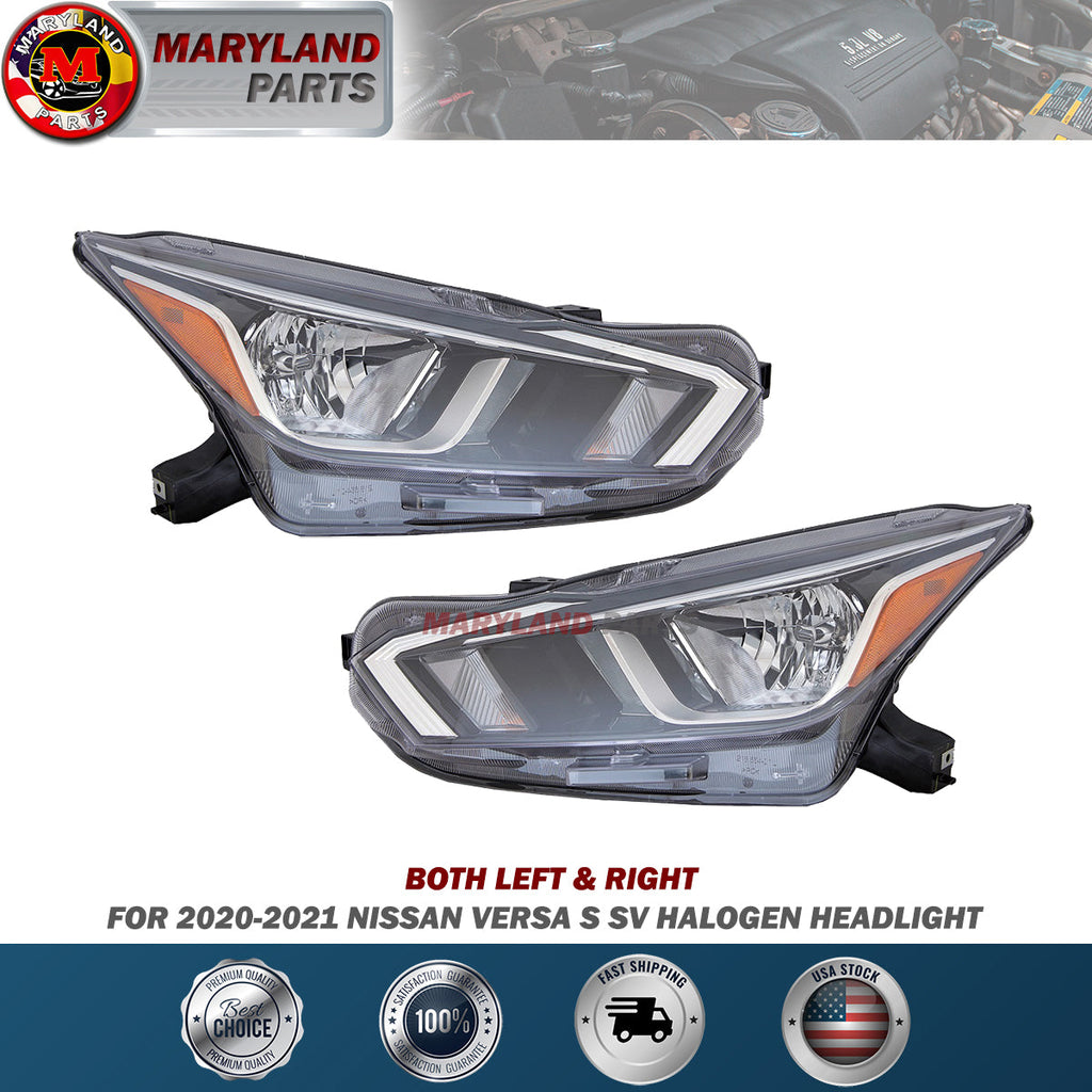 For 2020 2021 Nissan Versa S SV Halogen Left and Right Headlight Set