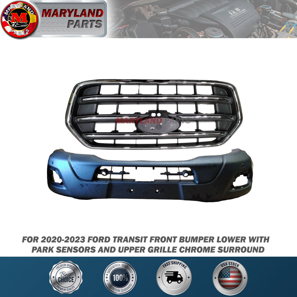 For 2020-2023 Ford Transit Front Bumper Lower with Park Sensors and Upper