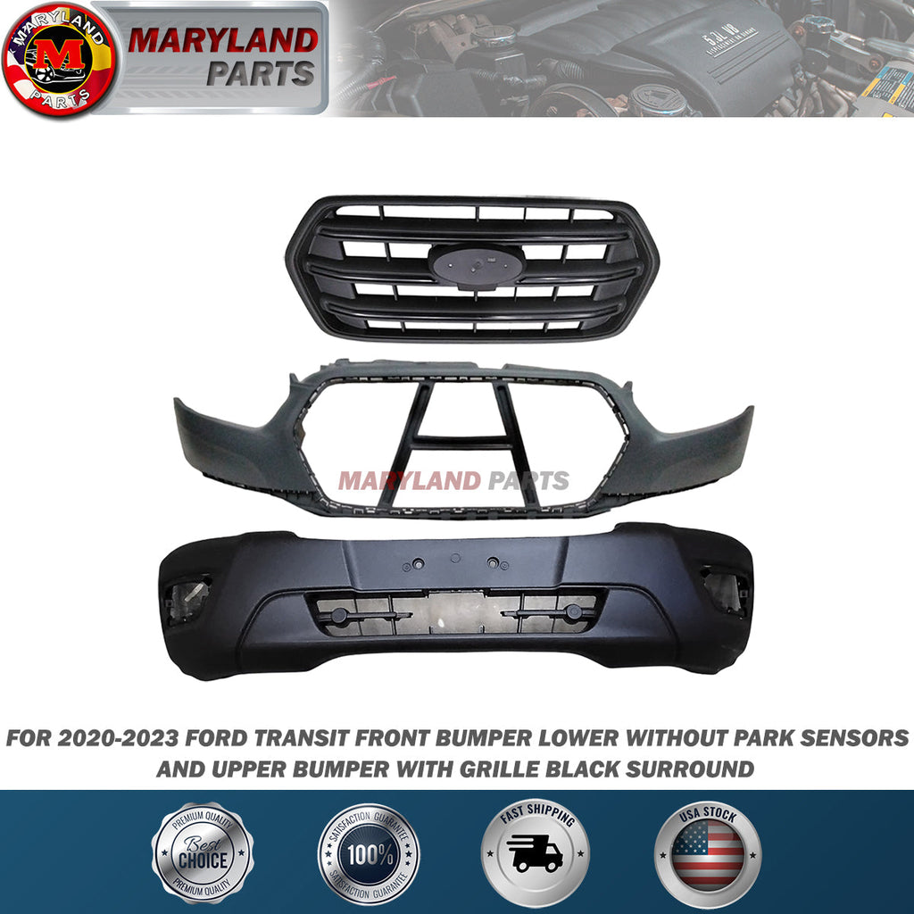 For 2020-2023 Ford Transit Front Bumper Lower without Park Sensors and Upper