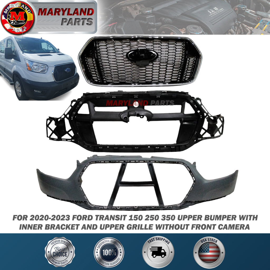 For 2020-2023 Ford Transit 150, 250, 350 Upper Bumper With Inner Bracket, And Grille