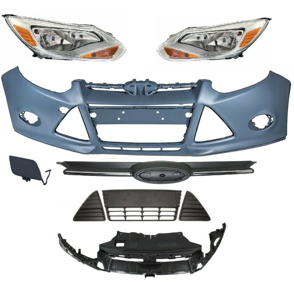 For 2012-2014 Ford Focus BUMPER + HEADLIGHT + BRACKET + GRILLES