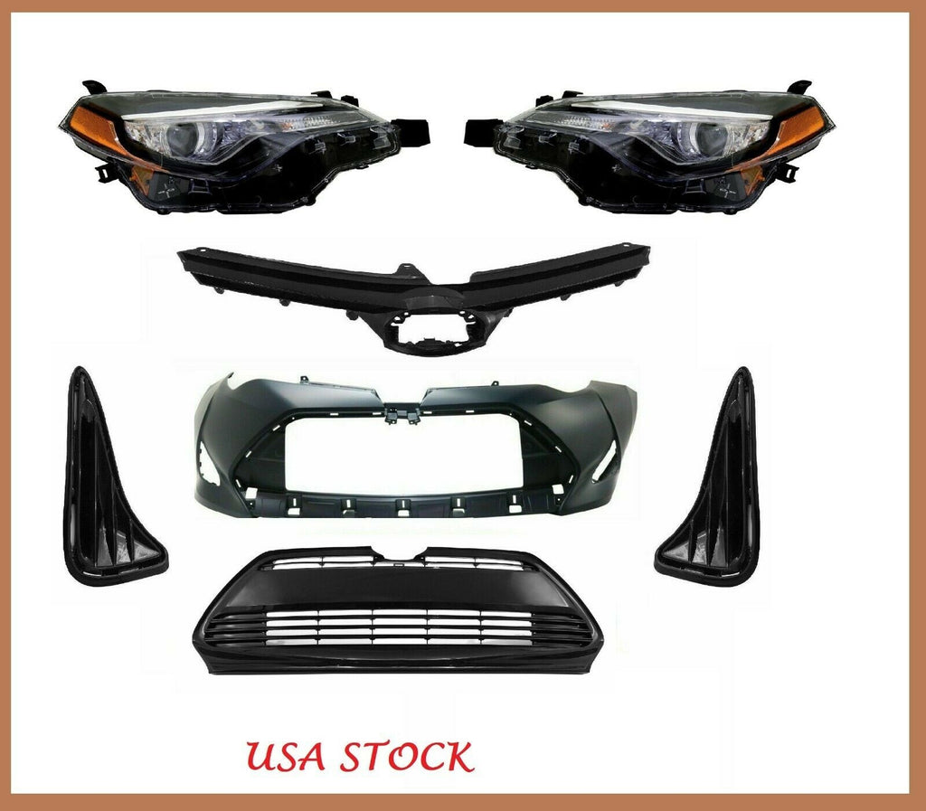 For 2017-2019 Toyota Corolla LE Headlights Bumper Grilles & Foglight Cover Kit