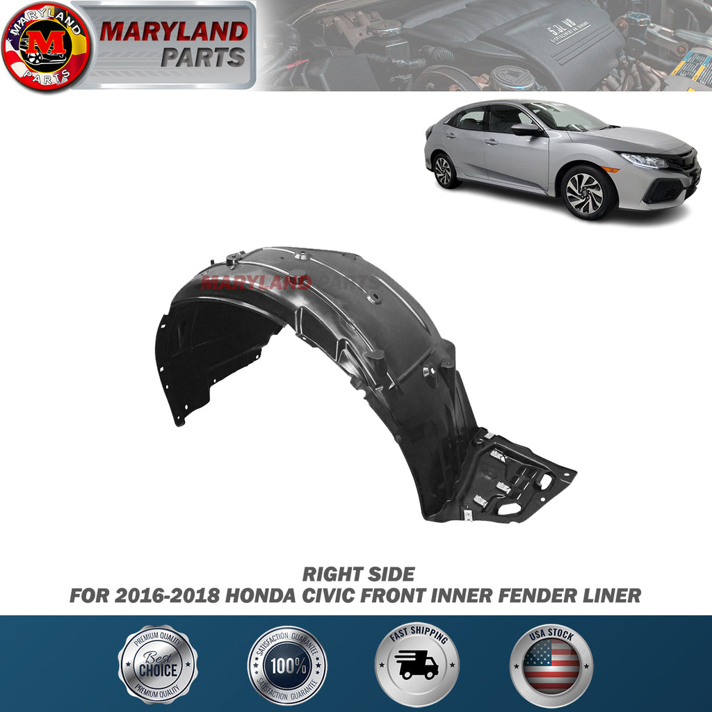 For 2016-2018 Honda Civic Right Front Inner Fender Liner