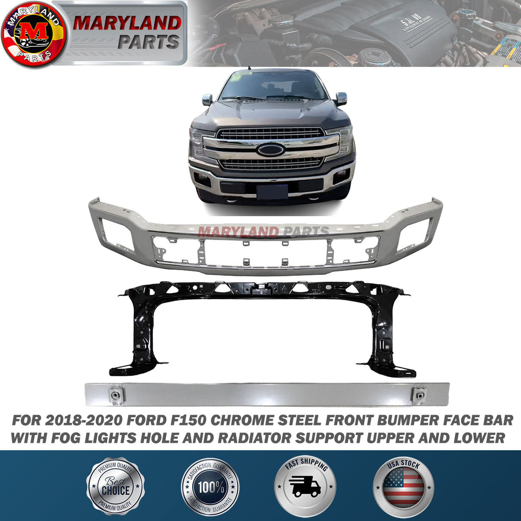 For 2018-2020 Ford F150 Chrome Steel Front Bumper Face Bar with Radiator